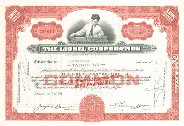 Lionel Corporation - Famous Toy Train Co. - Stock Certificate